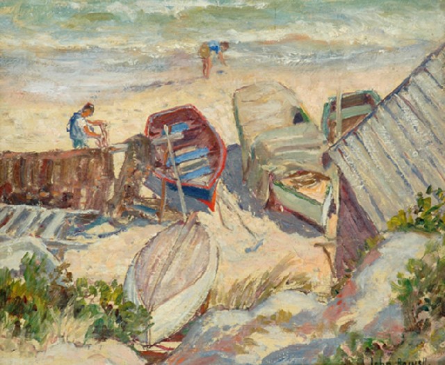 Appraisal: John Thomas Nightingale Rowell - Boats at Mornington oil on