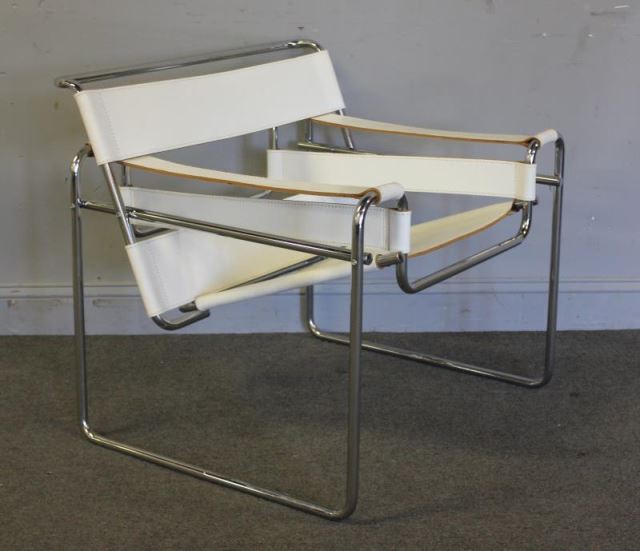 Appraisal: Midcentury White Leather Wassily Chair Labeled Made in Italy From