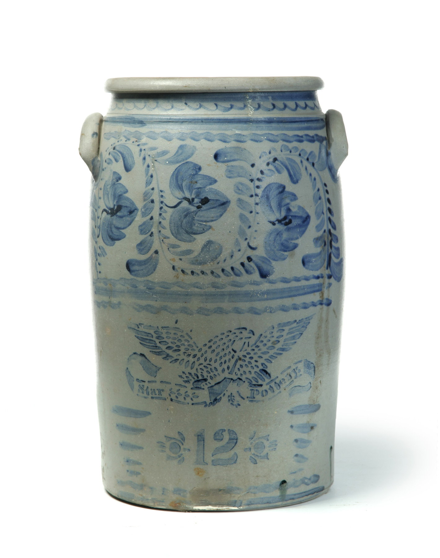 Appraisal: AMERICAN STONEWARE CROCK Second half- th century Brushed and stenciled