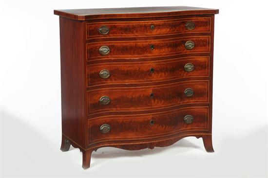 Appraisal: FINE INLAID SERPENTINE CHEST OF DRAWERS Bearing a stenciled label