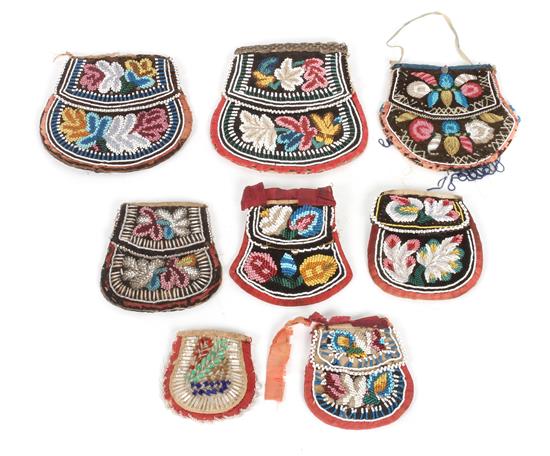 Appraisal: Sale Lot Eight Iroquois Beaded Purses most with floral designs