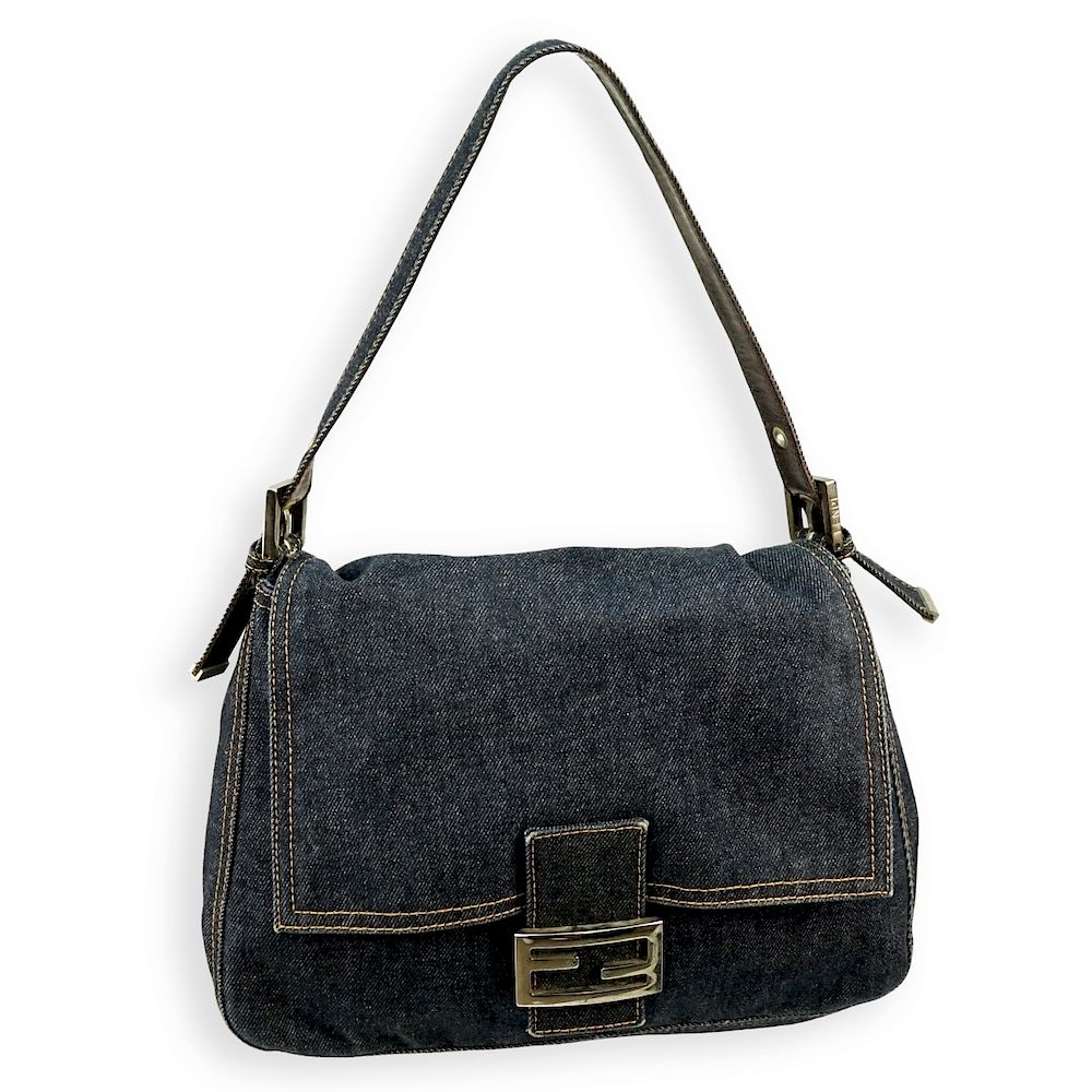 Appraisal: Fendi Dark Blue Denim Canvas Mama Baguette Bag Fendi Dark