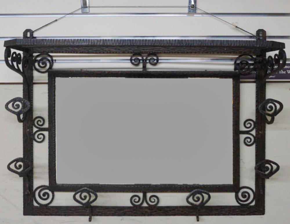 Appraisal: Art Deco Style Wrought Iron Hall Mirror Hat Rack