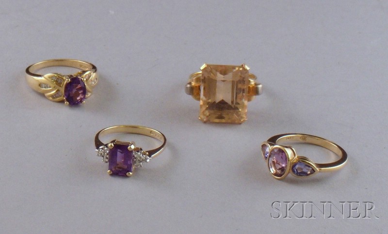 Appraisal: Four Gem-set Gold Rings one with a retro mount and