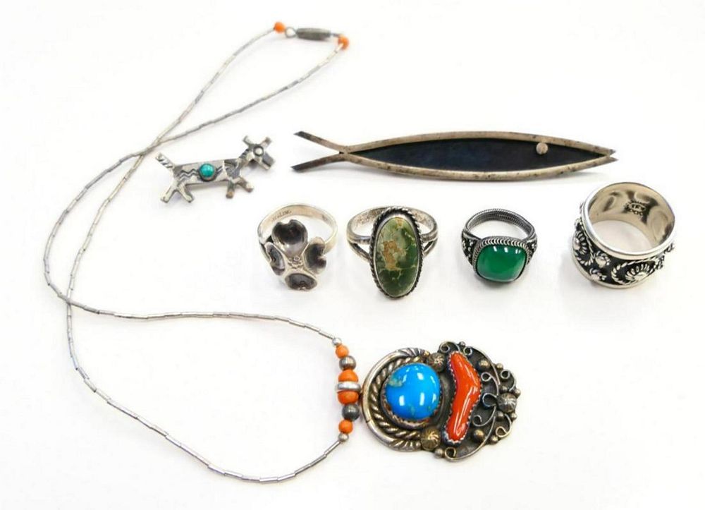 Appraisal: pc NATIVE AMERICAN MEXICAN STERLING JEWELRY ITEMS A lot of