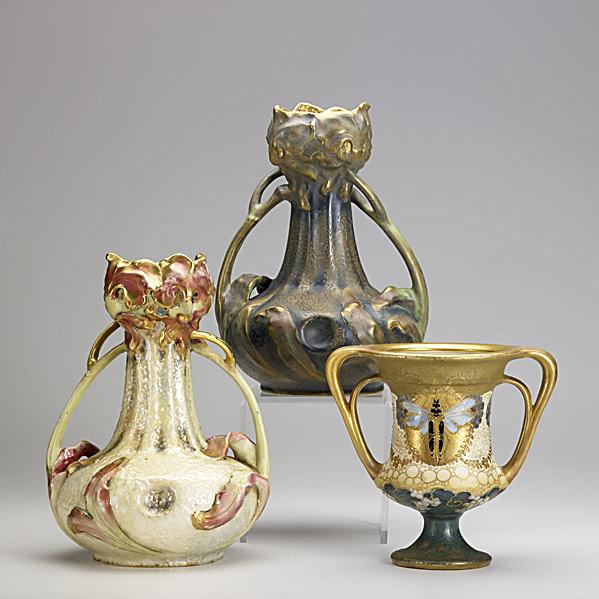 Appraisal: RIESSNER STELLMACHER KESSELThree porcelain Amphora vases early th c Firefly