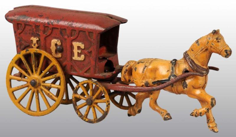 Appraisal: Cast Iron Dent Horse-Drawn Ice Wagon Toy Description Red and