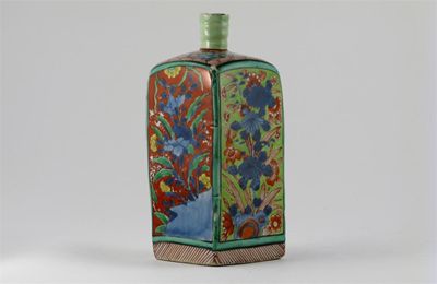 Appraisal: A Chinese blue and white square section flask later enamelled