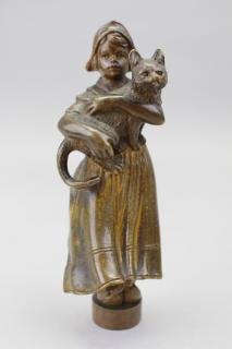 Appraisal: Antique French Bronze Girl Holding Cat Antique French Bronze Girl