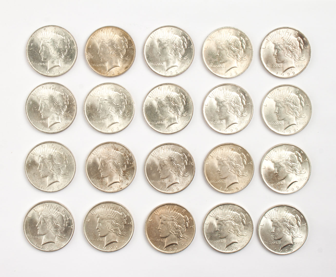 Appraisal: Twenty U S Peace type silver dollars -' MS-