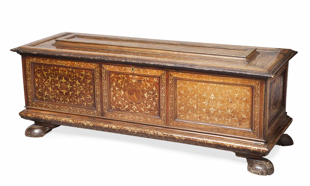 Appraisal: NORTH ITALIAN WALNUT AND INLAID CASSONE LATE TH CENTURY the