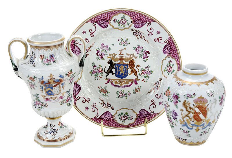 Appraisal: Three Pieces of Samson Armorial Porcelain French th century famille