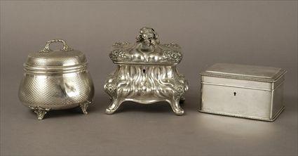 Appraisal: Two Continental Silver Covered Boxes Together with a silverplate covered