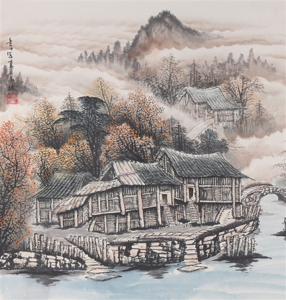 Appraisal: Chinese ink and color on paper painting mounted as scroll