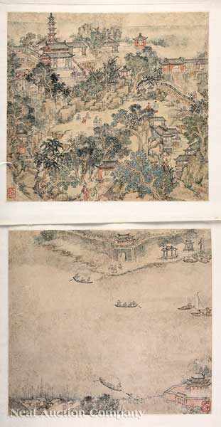 Appraisal: Chinese School probably th c Landscapes ten album leaves each