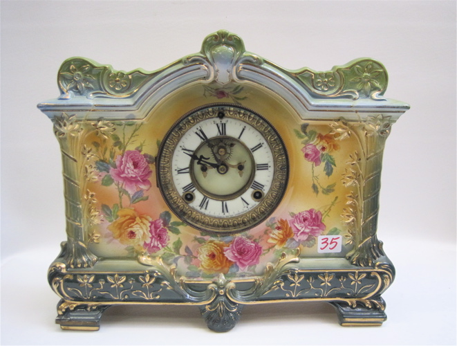 Appraisal: ANSONIA ROYAL BONN CHINA CASE MANTEL CLOCK Ansonia Clock Co