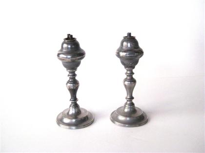 Appraisal: Pair of pewter whale oil lamps james putnam malden ma