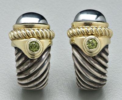 Appraisal: Pair David Yurman peridot earrings sterling stirrup style kt gold