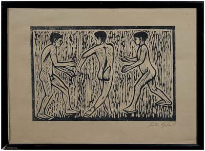 Appraisal: Gustav Vigeland woodcut Norwegian - three nudes circa signed in