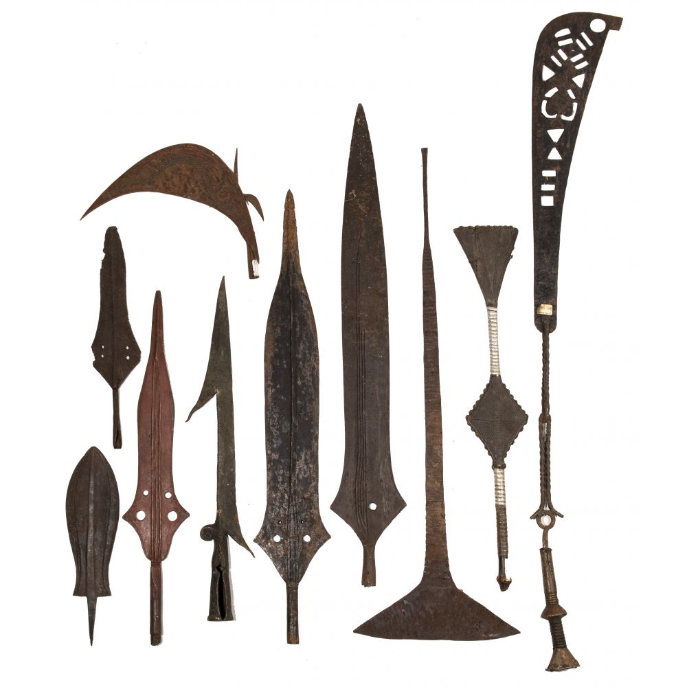 Appraisal: AFRICAN WEAPON ASSORTMENT items including mostly double-edged spear pole arm