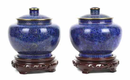 Appraisal: A Pair of Chinese Cloisonne Lidded Urns each of baluster