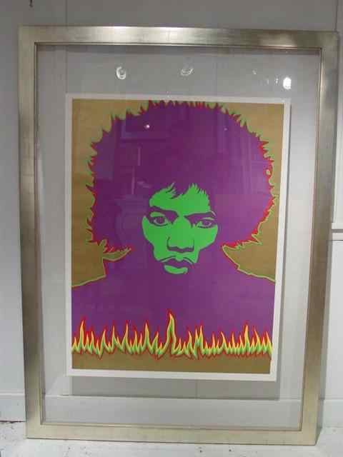 Appraisal: VINTAGE FRAMED POSTER OF JIMI HENDRIX DOUBLE PANED ACRYLIC FRAME