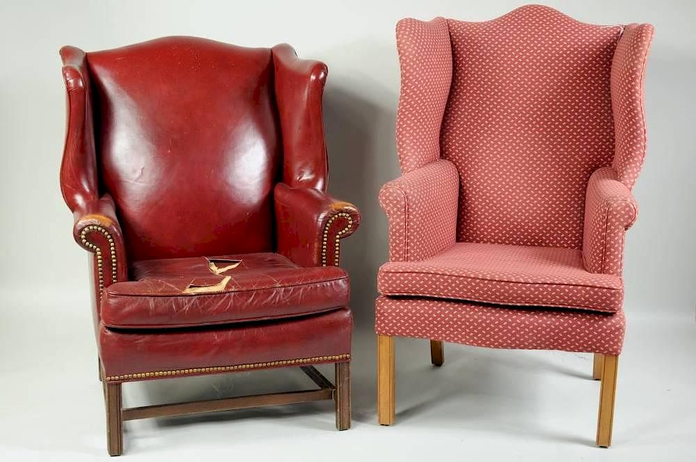 Appraisal: Two Chippendale Style Wing Chairs Chippendale style wing chair fine