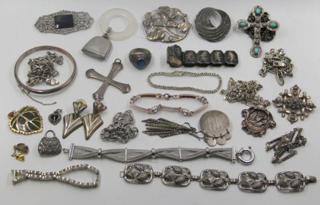 Appraisal: JEWELRY Large Grouping of Silver Jewelry Includes a Marcasite and