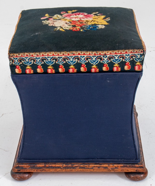 Appraisal: NAPOLEON III SQUARE NEEDLEWORK OTTOMAN Napoleon III concave square-form ottoman