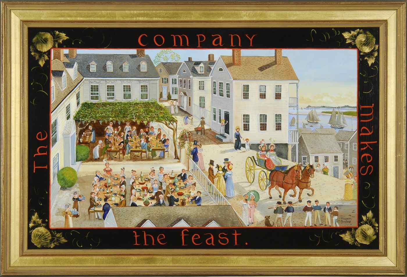 Appraisal: ELIZABETH MUMFORDAmerican ContemporaryThe Company Makes the Feast'' depicting a seaside