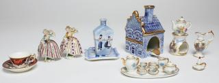 Appraisal: Porcelain Pottery Miniatures incl Dollhouse Carl Thieme Potschappel Dresden Crown