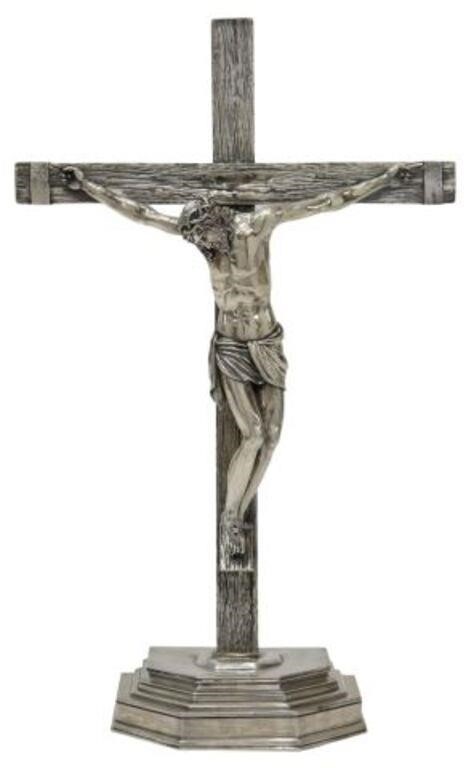 Appraisal: Sterling silver crucifix wood-textured cross with Corpus Christi on a