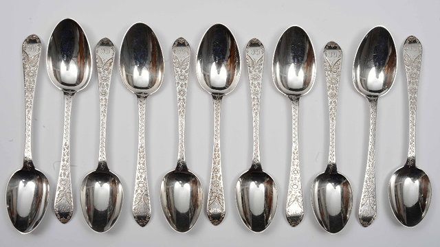 Appraisal: A collection of eleven silver teaspoonswith engraved and chased decoration