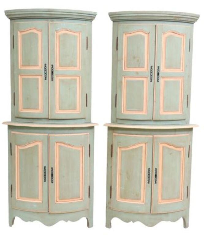 Appraisal: pair French painted corner cabinets th c molded cornice each