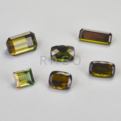 Appraisal: SIX UNMOUNTED FACETED GREEN TOURMALINES cts TW largest x mm