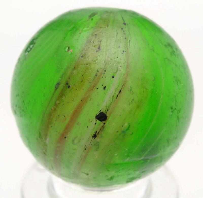 Appraisal: End of Cane Green Glass Latticino Swirl Marble Faceted pontil