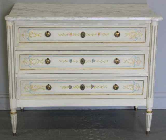 Appraisal: Louis XVI Style Paint Decorated Marble Top CommodeFrom a Park