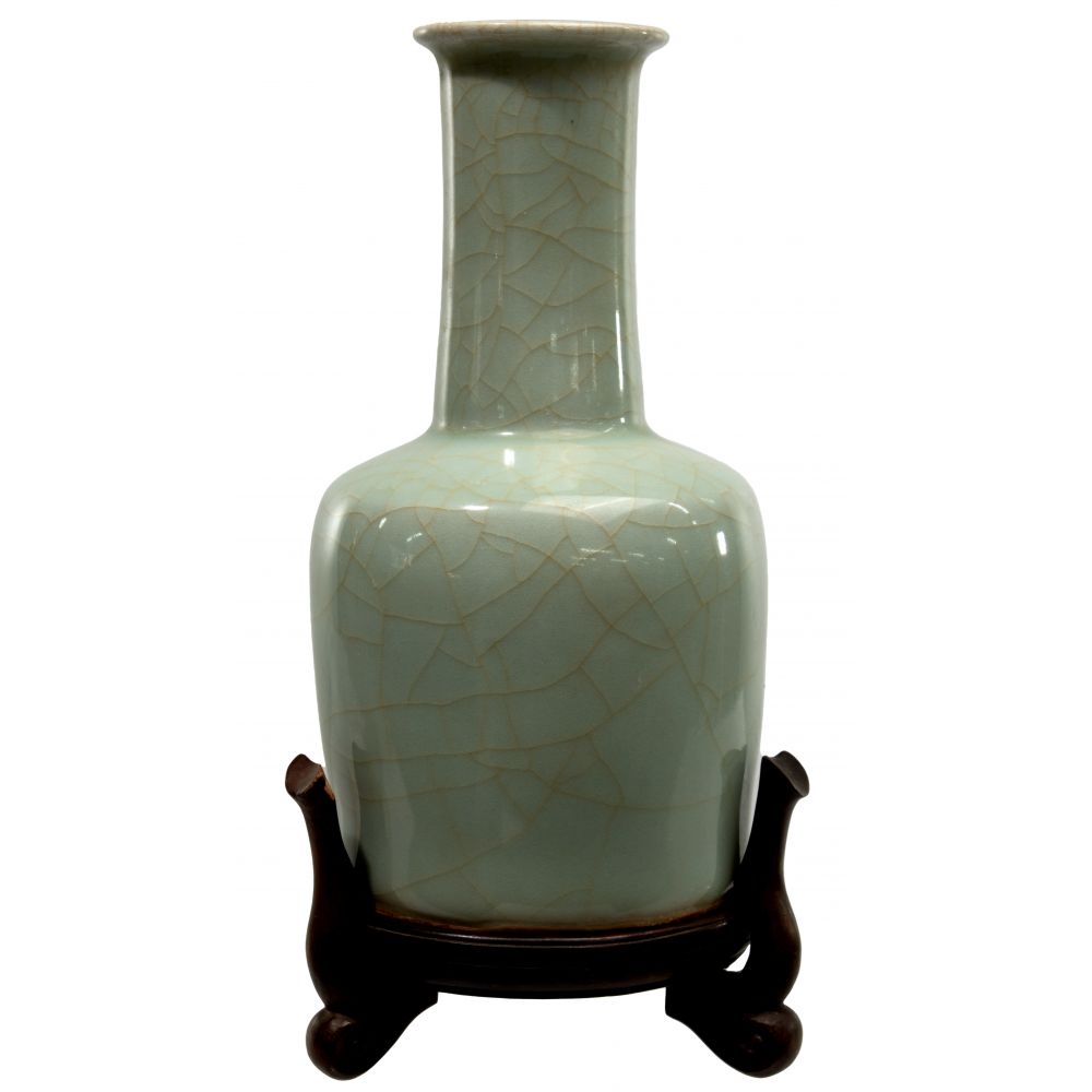 Appraisal: CHINESE CELADON CRACKLE GLAZED MALLET VASEHaving a cylinder neck above