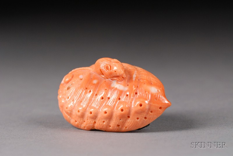 Appraisal: Coral Netsuke late th century study of an abalone shell