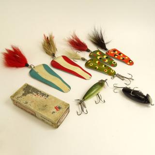 Appraisal: Lot of Nine Vintage Fishing Lures Includes jitterbugs spoon spinners