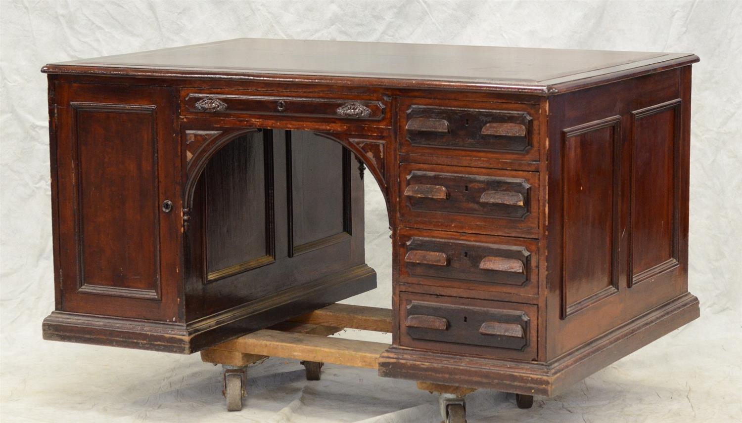 Appraisal: Walnut Victorian partner's desk paneled flat top each side with