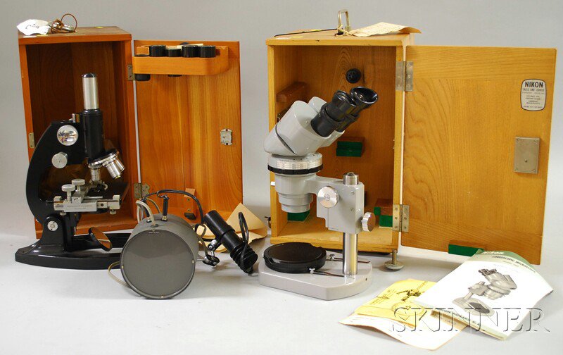 Appraisal: Two Cased Microscopes and an Auxiliary Light Bausch Lomb Optical