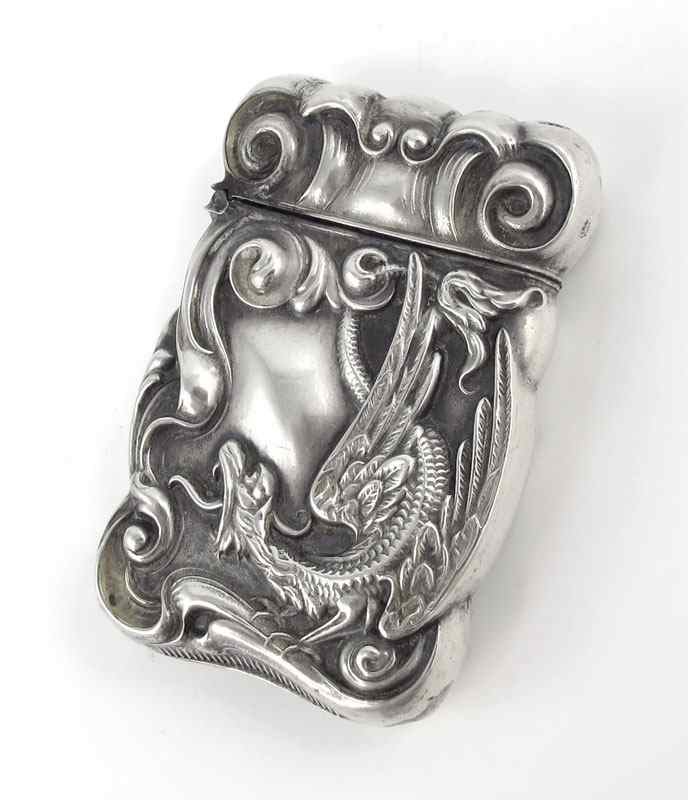 Appraisal: SIMONS BROTHERS ART NOUVEAU DRAGON STERLING MATCH SAFE With art