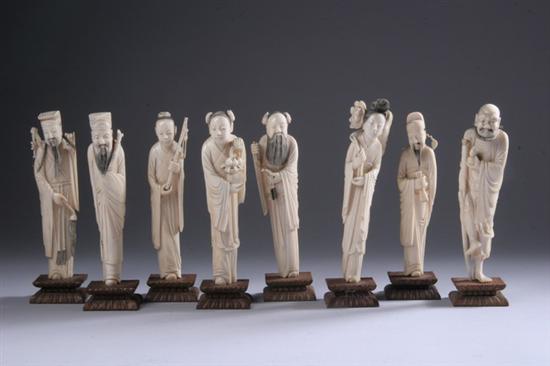 Appraisal: EIGHT CHINESE IVORY FIGURES OF IMMORTALS Late Qing Dynasty early