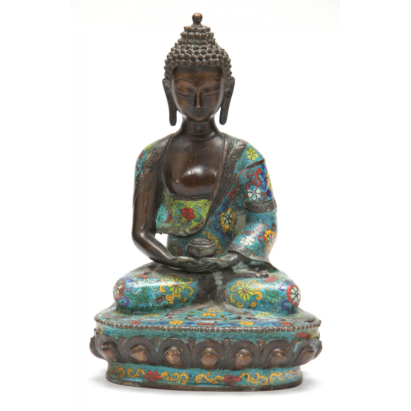 Appraisal: Chinese Bronze and Cloisonne Enamel Seated Buddha late th -