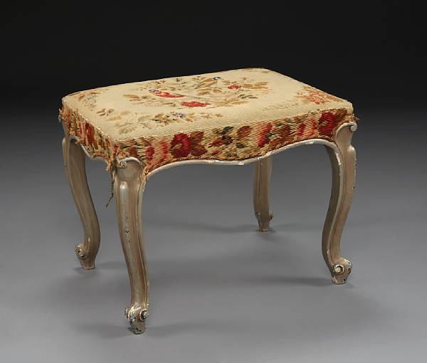 Appraisal: A Louis XV style silver gilt and needlework upholstered stool