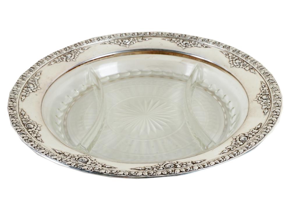 Appraisal: WALLACE STERLING CUT-GLASS DIVIDED DISHmarked to inside rim 'Wallace Sterling