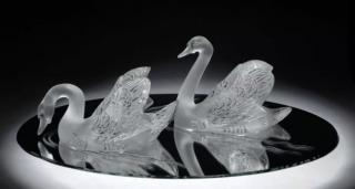 Appraisal: LALIQUE FROSTED MIRROR Exquisite Lalique Miroir Cygnes Clear Frosted Swans