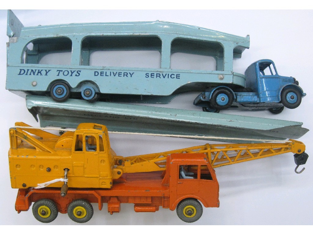 Appraisal: Lot comprising Dinky tonne crane and a car transporter