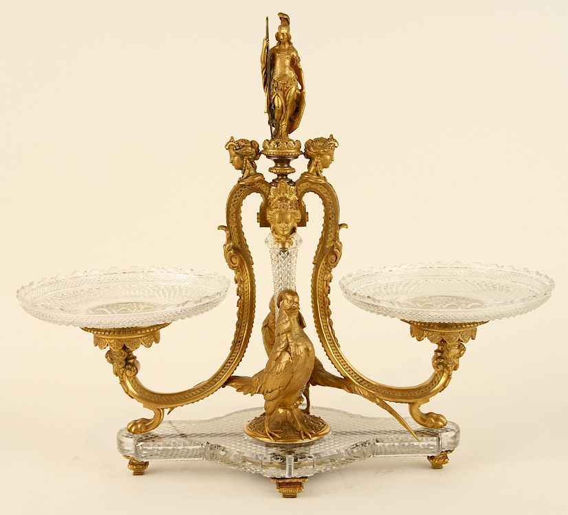 Appraisal: LATE TH C FRENCH DORE BRONZE CRYSTAL EPERGNE A late